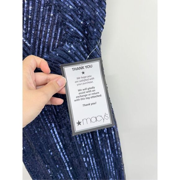 Emerald Sundae Sequined Gown Size Medium Dark Blue Adjustable Straps Side Slit - Picture 9 of 9